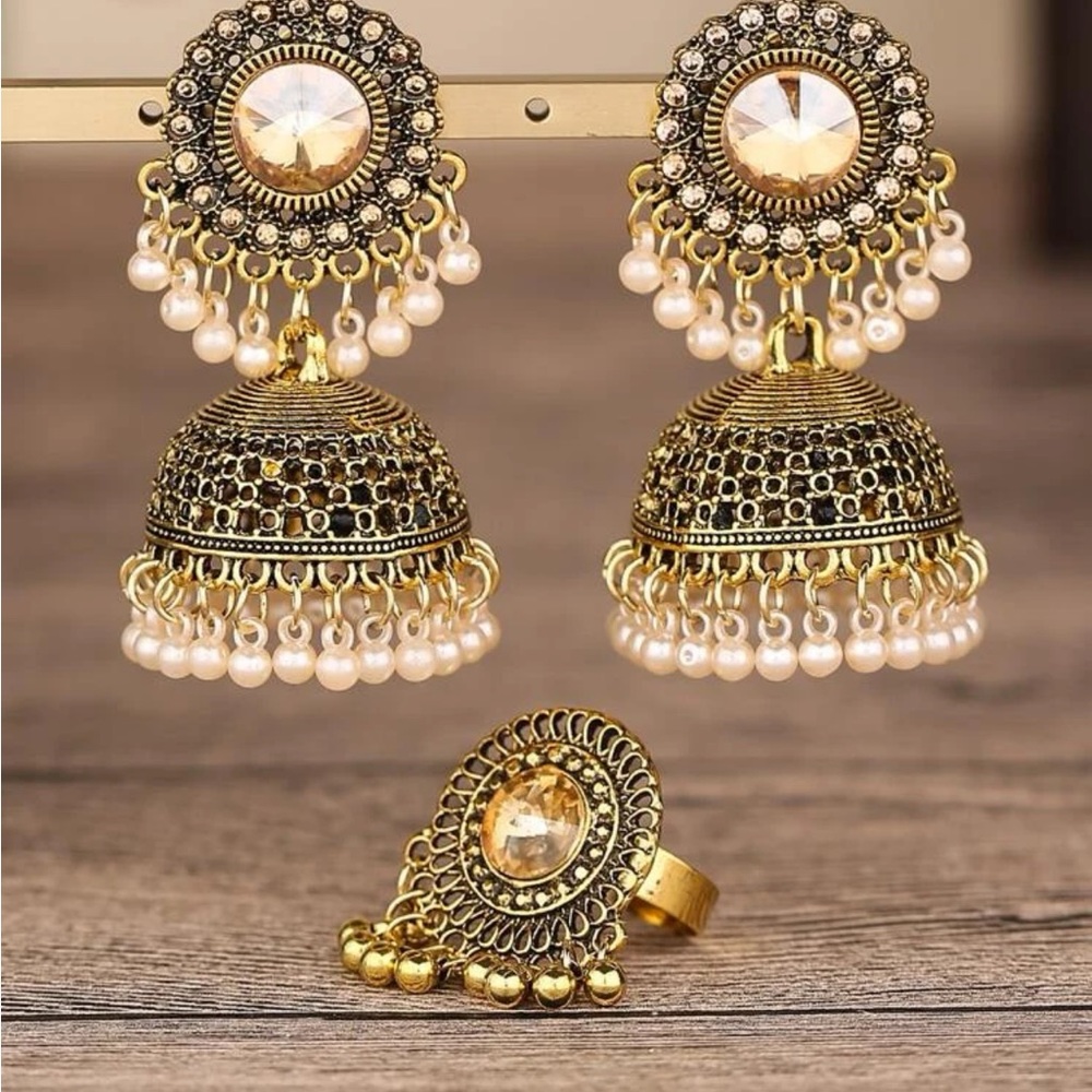 2 pc Indian earrings and ring jewelry set